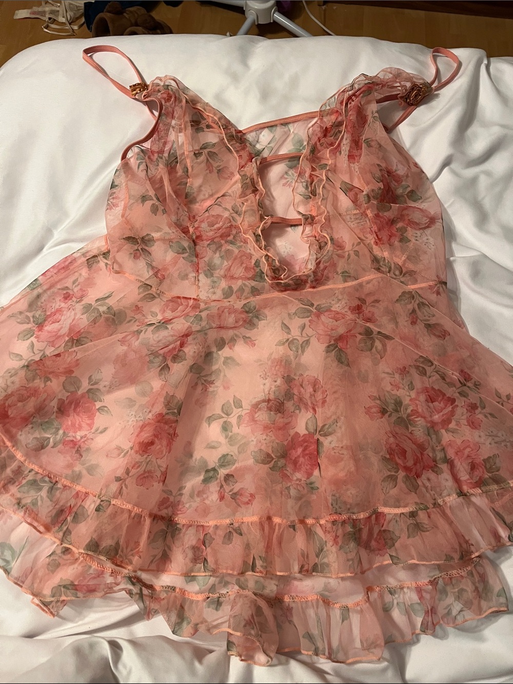 Sheer Floral Babydoll Nightie in Blush Pink